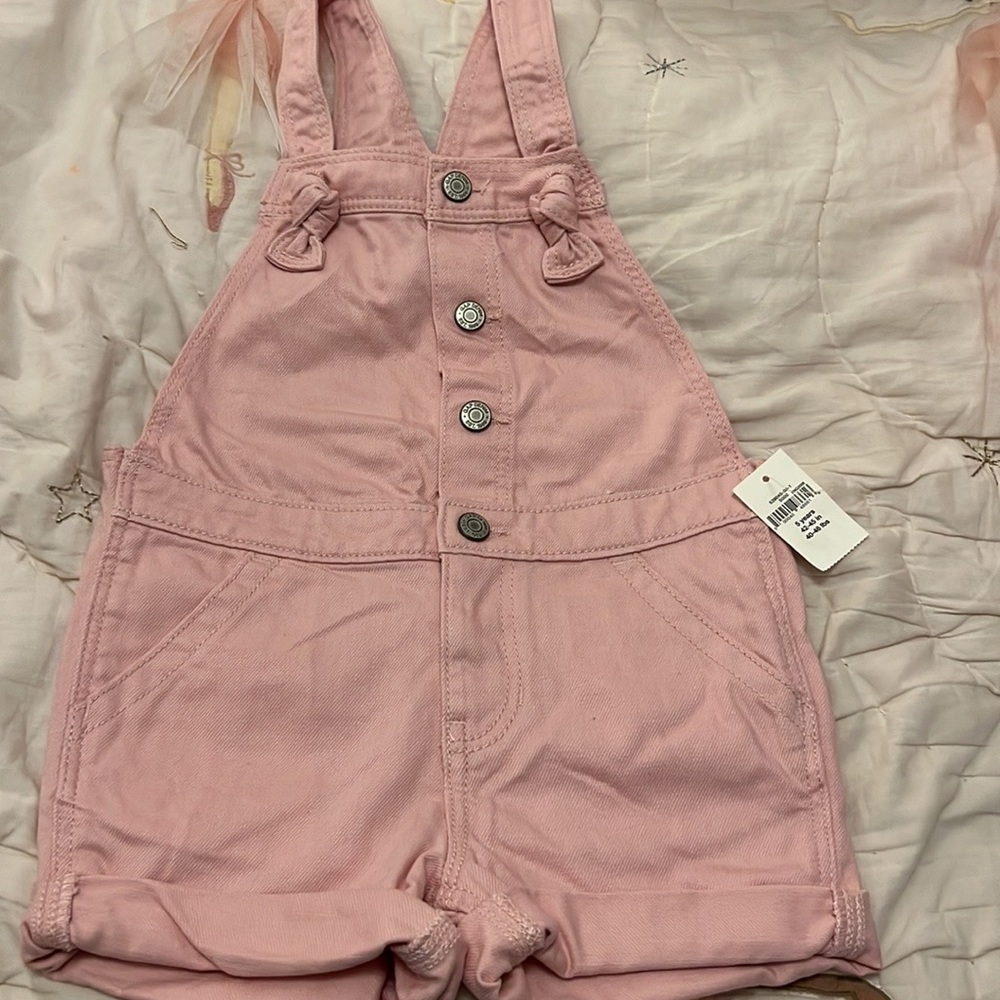 Gap soft pink denim short overall size 5